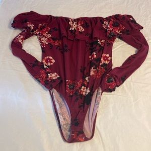 No boundaries floral off shoulder ruffle body suit